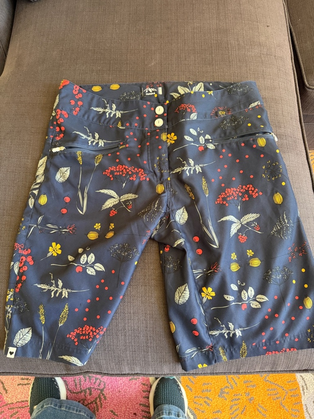 Women's Navy Floral Athletic Shorts - Red & Yellow Accents